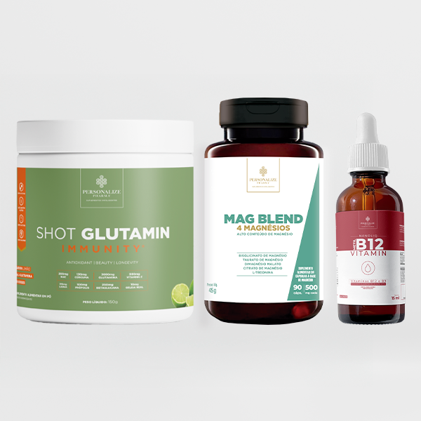 Trio que transforma - Shot Glutamin Immunity (Sabor Limão), Vitamina B12, Mag blend
