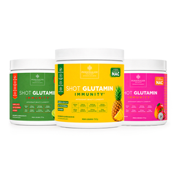 Combo 3 Shot Glutamin Immunity com NAC – 1 Unidade Sabor Limão +  1 Unidade Sabor Abacaxi + 1 Unidade Sabor Manga com Pitaya– 150g por pote