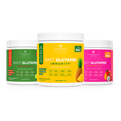 Combo 3 Shot Glutamin Immunity com NAC – 1 Unidade Sabor Limão +  1 Unidade Sabor Abacaxi + 1 Unidade Sabor Manga com Pitaya– 150g por pote (Cópia)