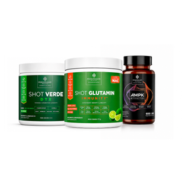 Combo 3D Power Full- AMPK, Shot Glutamin Immunity (Sabor Limão), Shot Verde Detox - Rende 30 dias