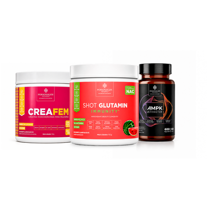 Trio Fit Completo - Creafem + Shot Glutamin Immunity (Sabor Melancia) + AMPK