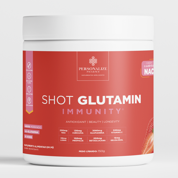Shot Glutamin Immunity com NAC - Sabor Morango- 150g