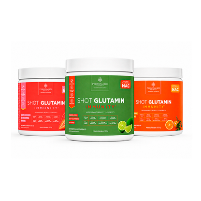 Combo 3 Shot Glutamin Immunity com NAC – 1 Unidade Sabor Morango + 1 Unidade Sabor Limão + 1 Unidade Sabor Tangerina – 150g por pote