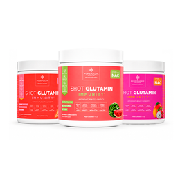 Combo 3 Shot Glutamin Immunity com NAC – 1 Unidade Sabor Morango +  1 Unidade Sabor Melancia+ 1 Unidade Sabor Manga com Pitaya– 150g por pote