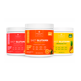 Combo 3 Shot Glutamin Immunity com NAC – 1 Unidade Sabor Morango + 1 Unidade Sabor Tangerina + 1 Unidade Sabor Abacaxi – 150g por pote