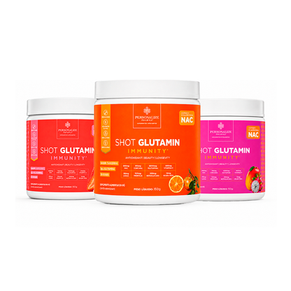 Combo 3 Shot Glutamin Immunity com NAC – 1 Unidade Sabor Morango+  1 Unidade Sabor Tangerina + 1 Unidade Sabor Manga com Pitaya– 150g por pote