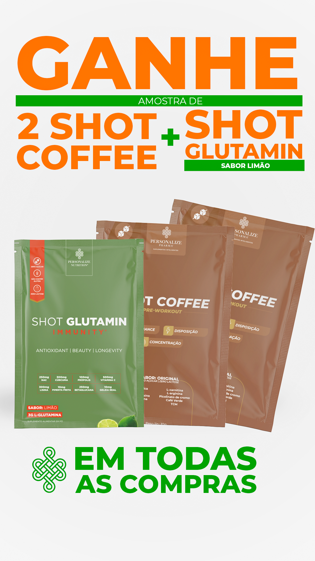 Amostra 2 sachê shot coffee + 1 Sachê shot glutamin immunity (Sabor limão)