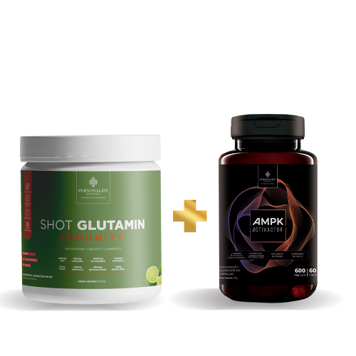 Combo Desinflama e Desacopla - AMPK Desacoplador de Gordura e Celulite + Shot Glutamin Immunity Sabor Limão - Rende 30 dias