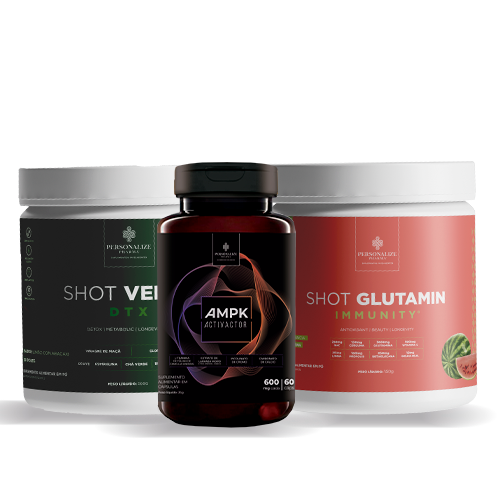 Combo 3D Power Full- AMPK, Shot Glutamin Immunity (Sabor Melancia), Shot Verde Detox - Rende 30 dias