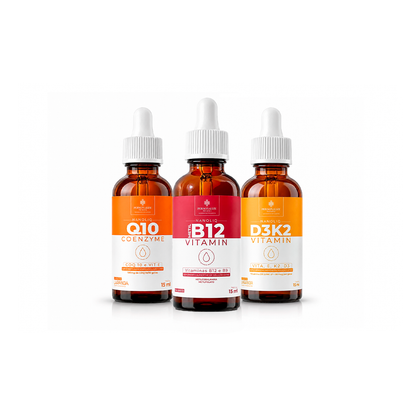 Combo NANOLIQ - Gotas - VITAMINA D3K2 NANOLIQ - 15 ml – sabor laranja + COENZIMA Q10 NANOLIQ - 15 ml – sabor laranja + VITAMINA B12 NANOLIQ -  15 ml – sem sabor