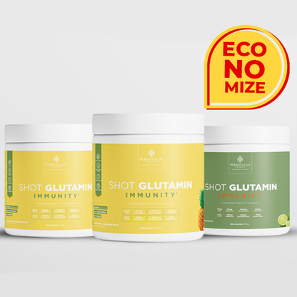 Combo 3 Shot Glutamin Immunity com NAC - 2 Unidades Sabor Abacaxi + 1 Unidade Sabor Limão  - Rende 90 dias