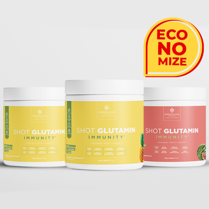 Combo 3 Shot Glutamin Immunity com NAC - 2 Unidades Sabor Abacaxi + 1 Unidade Sabor Melancia - Rende 90 dias