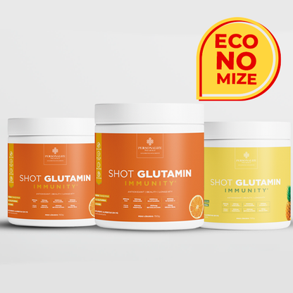 Combo 3 Shot Glutamin Immunity com NAC - 2 Unidades Sabor Tangerina + 1 Unidade Sabor Abacaxi - Rende 90 dias