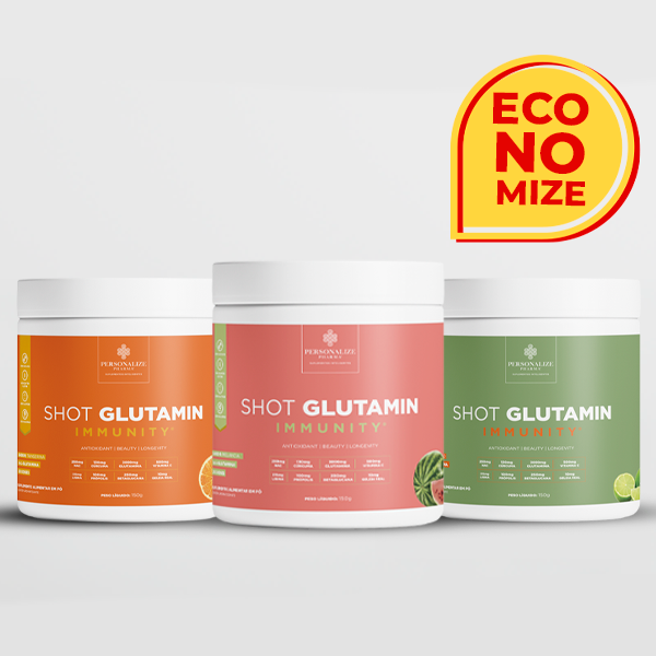 Combo 3 Shot Glutamin Immunity com NAC - 1 Unidade Sabor Limão + 1 Unidades Sabor Tangerina + 1 Unidade Sabor Melancia- 150g por pote