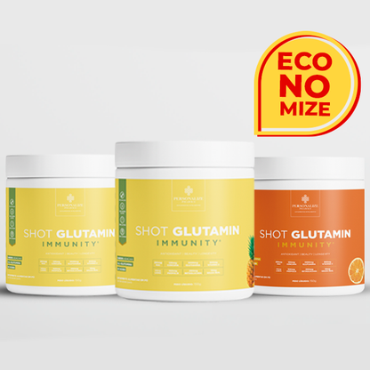 Combo 3 Shot Glutamin Immunity com NAC - 2 Unidades Sabor Abacaxi + 1 Unidade Sabor Tangerina - Rende 90 dias