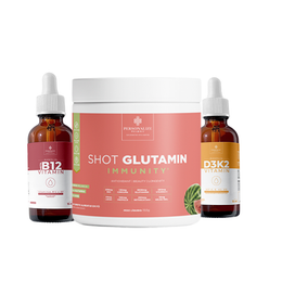 Combo Basic - Shot Glutamin Immunity Sabor Melancia + Vitamina B12 NANOLIQ (Gotas) Sem sabor + Vitamina D3K2 NANOLIQ (Gotas)  Sabor Laranja