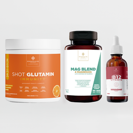 Trio que transforma - Shot Glutamin Immunity (Sabor Tangerina), Vitamina B12, Mag blend