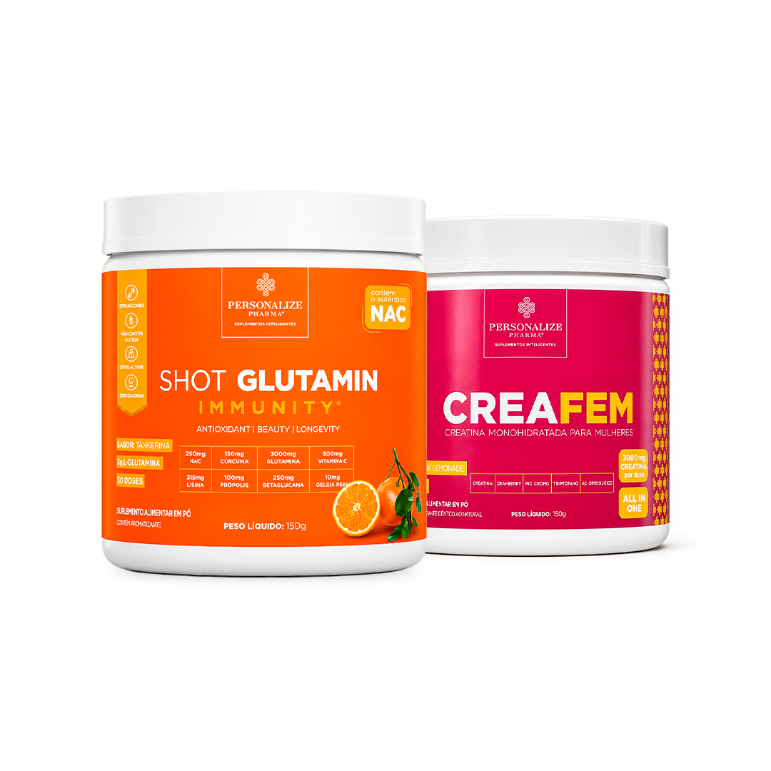 Combo Desinflama Mulher - Shot Glutamin Immunity com NAC (Sabor Tangerina) + Creafem - 150g por pote