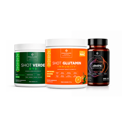 Combo 3D Power Full- AMPK, Shot Glutamin Immunity (Sabor Tangerina), Shot Verde Detox - Rende 30 dias
