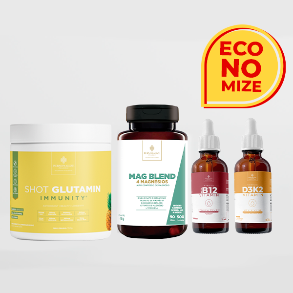 Combo Tireóide - Shot Glutamin Immunity (sabor abacaxi) + Mag Blend + Vitamina B12 + Vitamina D3K2
