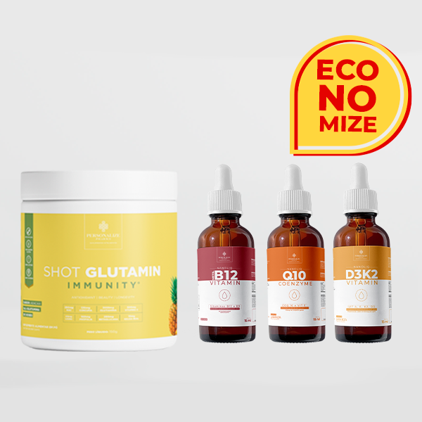 Combo Vesícula - Shot Glutamin Immunity (sabor abacaxi) + Coenzima Q10 + Vitamina B12 + Vitamina D3K2