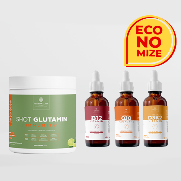 Combo Vesícula - Shot Glutamin Immunity (sabor limão) + Coenzima Q10 + Vitamina B12 + Vitamina D3K2