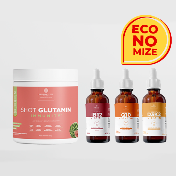 Combo Vesícula - Shot Glutamin Immunity (sabor melancia) + Coenzima Q10 + Vitamina B12 + Vitamina D3K2