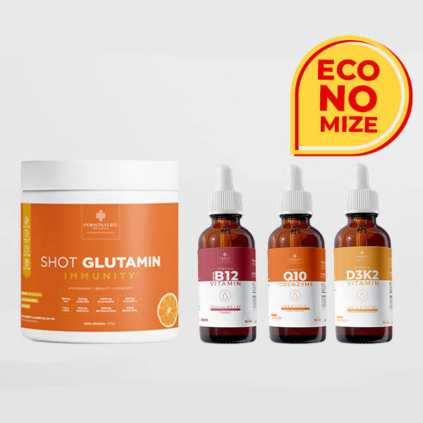 Combo Vesícula - Shot Glutamin Immunity (sabor tangerina) + Coenzima Q10 + Vitamina B12 + Vitamina D3K2