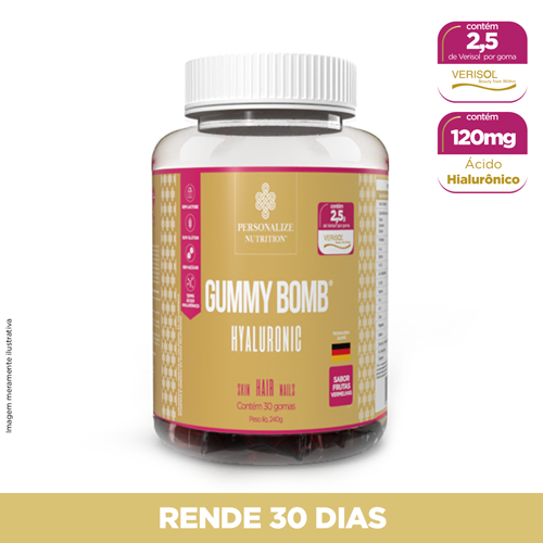 GUMMY BOMB HYALURONIC - 30 gomas -com 120mg de Ácido Hialurônico + 2,5g de Colágeno Verisol ® por goma + 100mg silício orgânico + Minerais + vitaminas