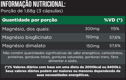 Bi Magnésio  -  Magnésio Dimalato 150 mg + Magnésio Bisglicinato 150 mg - 30 doses