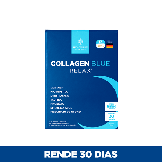 Collagen Blue Relax - Colágeno Verisol, Mio Inositol, L-Triptofano, Taurina, Magnésio, Spirulina Azul, Pic. de Cromo - 30 sachês