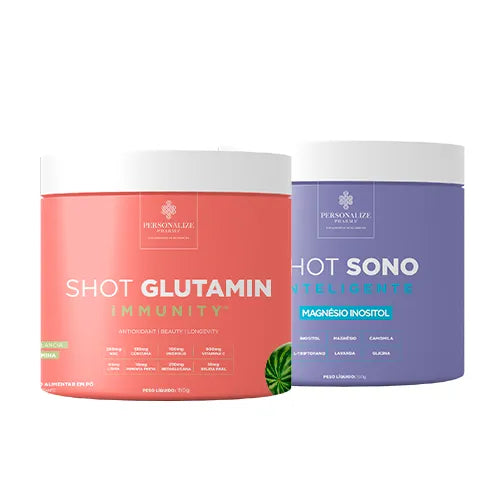 Combo Dia e Noite - Shot Glutamin Immunity (sabor Melancia) + Shot Sono Inteligente - Rende 30 dias