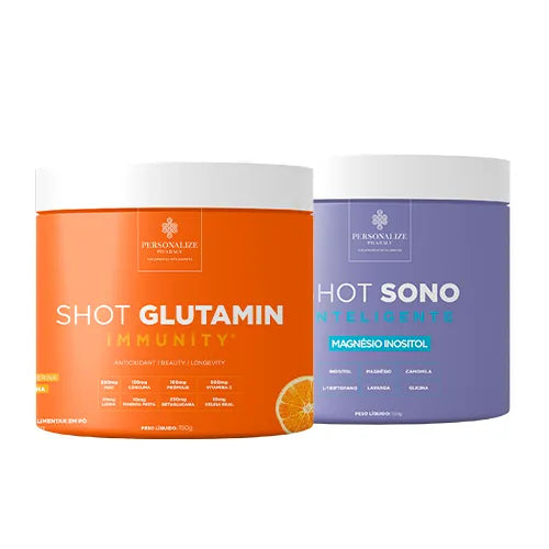 Combo Dia e Noite - Shot Glutamin Immunity (sabor Tangerina) + Shot Sono Inteligente - Rende 30 dias