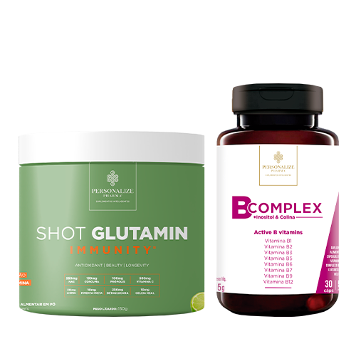 Combo Vesícula - Shot Glutamin Immunity Sabor Limão + B complex (Complexo B) - Rende 30 dias