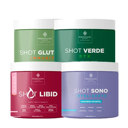 Combo Vida Abundante - Shot Glutamin Immunity (Sabor limão), Shot Verde Detox, Shot Libid, Shot Sono Inteligente - Rende 30 dias