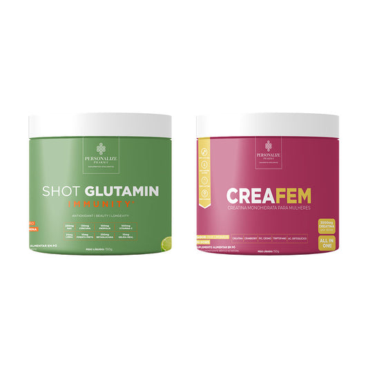 Combo Desinflama Mulher - Shot Glutamin Immunity com NAC (Sabor Limão) + Creafem - Rende 30 dias