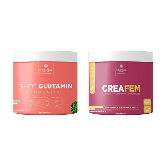 Combo Desinflama Mulher - Shot Glutamin Immunity com NAC (Sabor Melancia) + Creafem - Rende 30 dias
