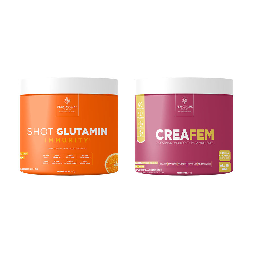 Combo Desinflama Mulher - Shot Glutamin Immunity com NAC (Sabor Tangerina) + Creafem - Rende 30 dias
