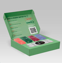 Kit Detox 10 dias - 10 sachês Shot Glutamin Immunity (Sabor Melancia), 1 Blister Ampk Ativactor, 10 sachês Shot Verde Detox, 10 sachês Shot Libid, 10 sachês Shot Sono Inteligente