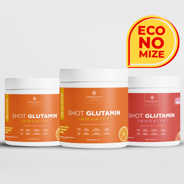 Combo 3 Shot Glutamin Immunity com NAC – 1 Unidade Sabor Morango + 2 Unidades Sabor Tangerina – 150g por pote