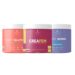 Combo Rotina Completa - Shot Glutamin Immunity (sabor melancia) + Creafem + Shot Sono Inteligente - Magnésio Inositol (Cópia) (Cópia)