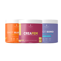 Combo Rotina Completa - Shot Glutamin Immunity (sabor tangerina) + Creafem + Shot Sono Inteligente - Magnésio Inositol