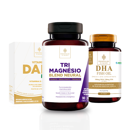Trio que Transforma Neural - Vitamina Dak2 Flash, Tri Magnésio e DHA - Rende 30 dias